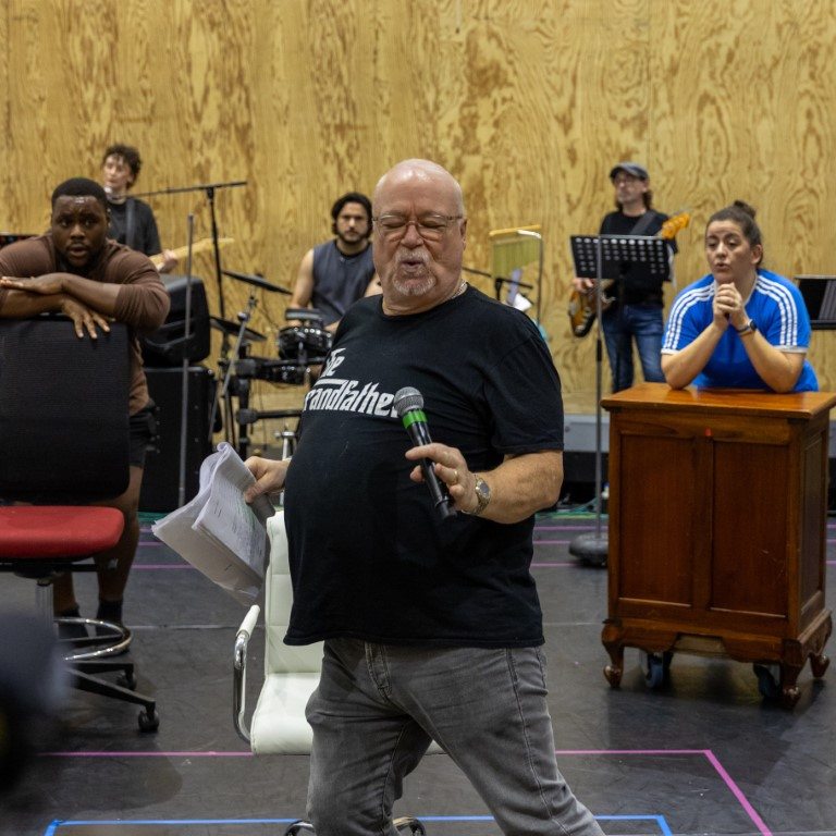 Michael Starke, Tomi Ogbaro and Emma Bispham in rehearsals.