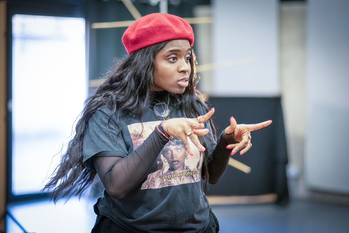 Mofetoluwa Akande (as Ain) in rehearsal for Family Tree