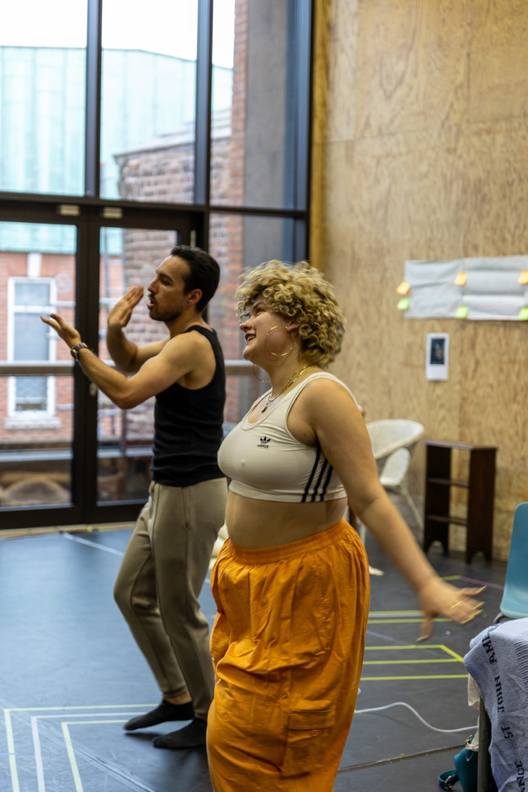 Luke Sookdeo and Emmy Stonelake in rehearsals.