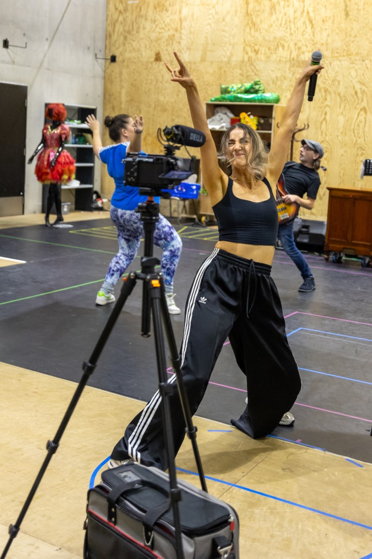 Rebecca Levy, Adam Keast and Emma Bispham in rehearsals.