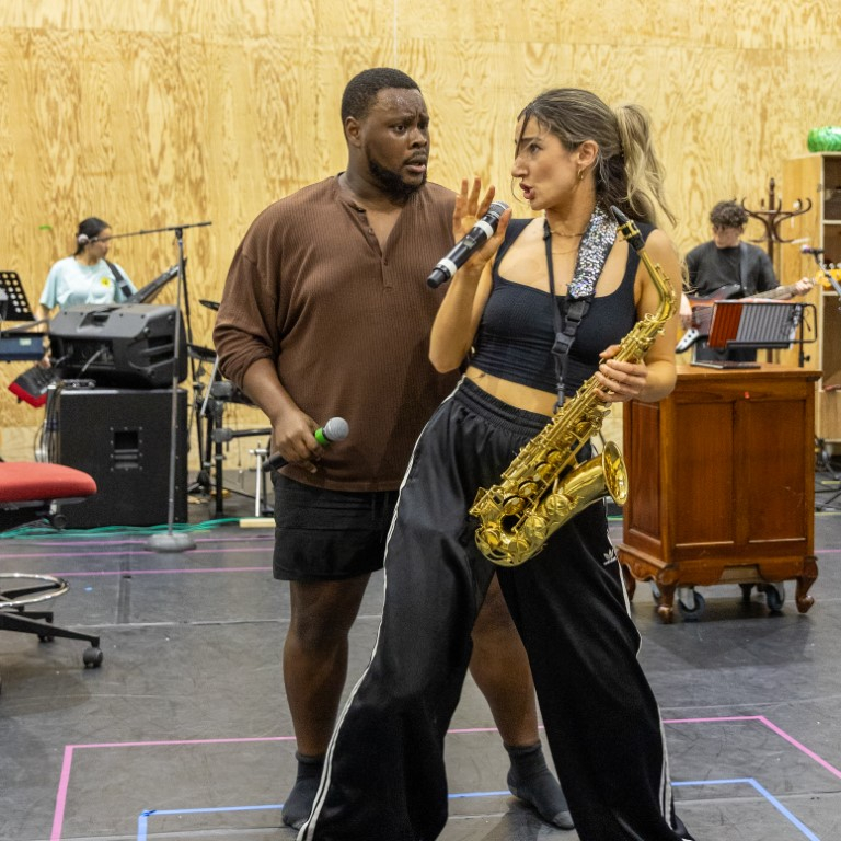 Tomi Ogbaro and Rebecca Levy in rehearsals.