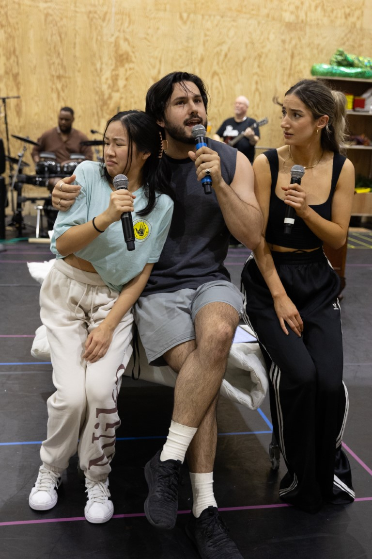 Ai Kumar, Ben Boskovic, Rebecca Levy in rehearsals.